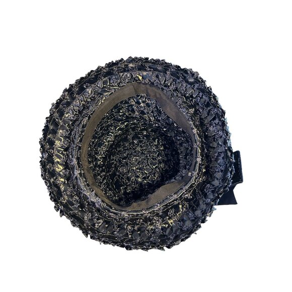 Vintage 60s Navy Blue Raffia Bucket Hat With Velvet Bow - Picture 7 of 7
